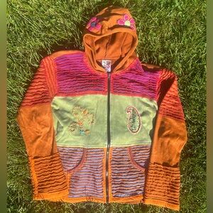 multi-coloured and orange zip up floral